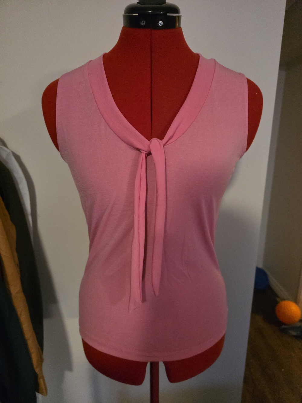 Vintage Y2K Pink Sleeveless Tie-Neck Thin Stretchy Tank Top